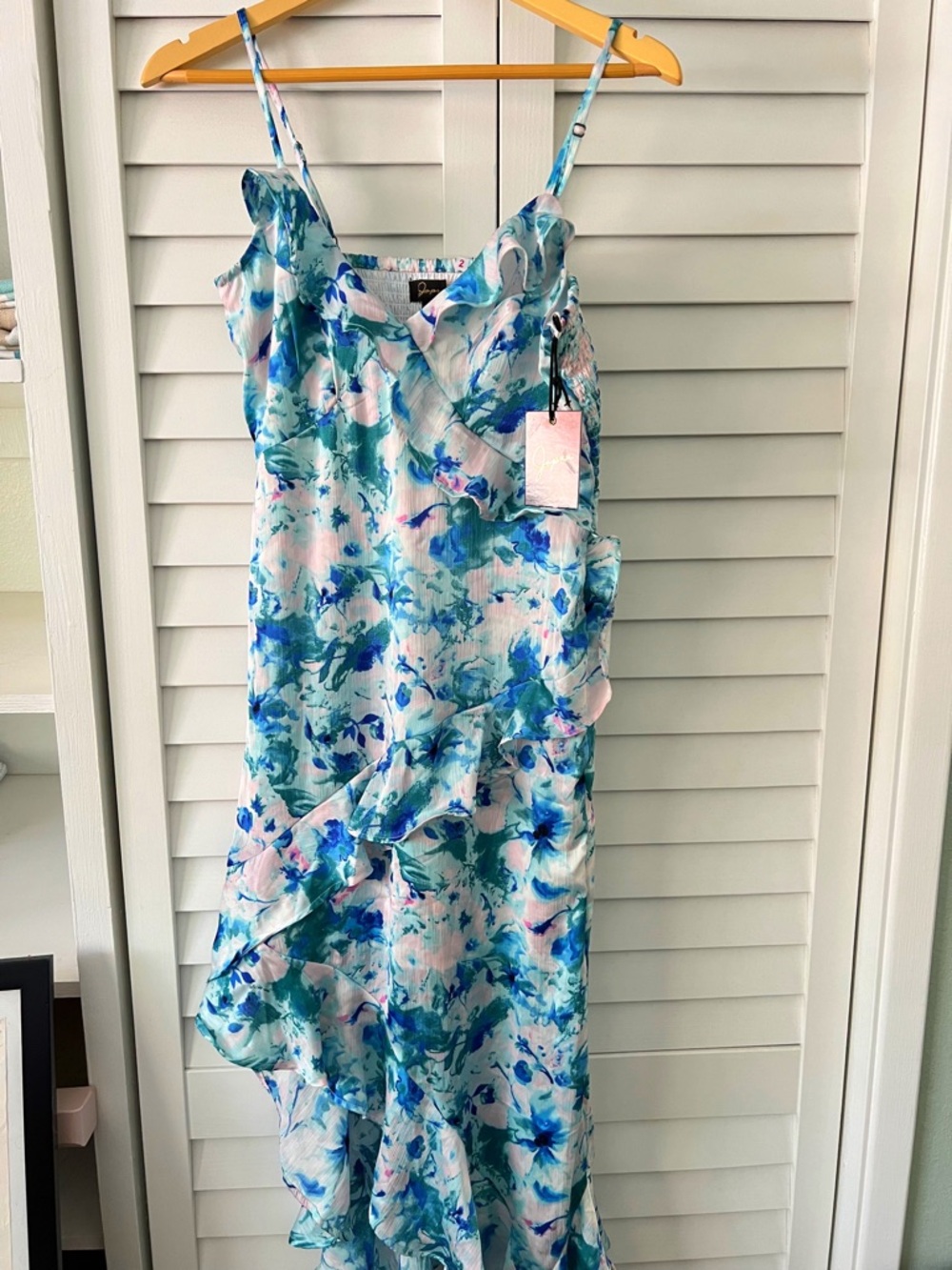 Floral Blue & Mint Ruffle Slip Dress